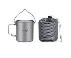 Tentock Tazza di Titanio Coppa in Titanio Tazza da Campeggio Leggero Portatile Tazza di Caffè Allaperto Multifunzionale Pentola con Coperchio e Manico Pieghevole per lescursionismo (750ml)