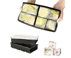 Set di 2 stampi per cubetti di ghiaccio in silicone con coperchio, per cubetti di ghiaccio, 8 scomparti, 5 cm, Ice Tray Ice Cube per birra, cocktail, whisky (con coperchio)