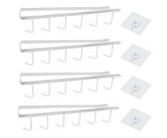 CENBEN 4 Gancio Portatazze Multifunzione Tazze Ganci sotto Armadietto Porta Tazze da Appendere,con 4 Viti Adesive,Utensil Cravatte Cinture Cinture Sciarpe Senza Foratura