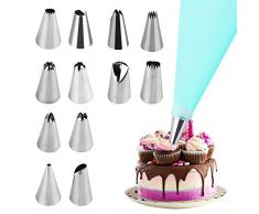 MXTIMWAN sac a Poche in Silicone Riutilizzabile Lavabile, 12 Beccucci Piccoli in Acciaio Inox per Decorare Torte, Dolci, Biscotti, Cupcake e Pasticceria (Blu)