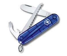 Victorinox, coltellino svizzero My First Victorinox (9 funzioni, lama stondata, catenina), blu transparente