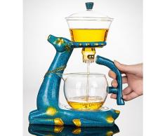 Kinbolas Set da tè in vetro resistente al calore Diversione dellacqua magnetica Coperchio rotante Ciotola semiautomatica Teiera pigra Teiera Kungfu Tea Making Cup Drip