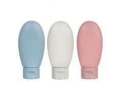 Set di 3 bottiglie da viaggio da riempire, bottiglie da 60 ml e contenitore, design a prova di perdite, durevole, adatto per shampoo, profumi, gel doccia, lozioni