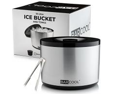 Barcool Secchiello per ghiaccio e pinze per il ghiaccio,10 litri di capacità, rotondo, isolamento a doppia parete, perfetto per casa, bar, pub, ristoranti,barbecue e picnic (argentato)