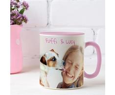 Tazza bianca con interno e manico colorato rosa in ceramica personalizzabile con foto e testo
