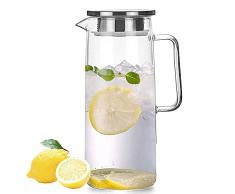 Webao Caraffa in Vetro con Coperchio in Acciaio Inox, per Bevande Fatte in Casa, Latte, Vino, 1000 ml