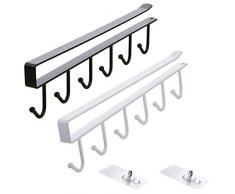 2 Pezzi Ganci Porta Tazze, Porta Tazze Mug Ganci Cucina, Tazze Ganci sotto Armadietto, per Sospensione Tazze, Bicchieri da Vino, Utensili, Cravatte, Cinture e Sciarpe,Senza Foratura