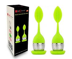 HelpCuisine® infusore per tè/filtro per tè, Infusore per te e tisane a forma di foglia di Tè, Realizzato in silicone privo di BPA con setaccio in acciaio inox, Set da 2 infusori(Verde)