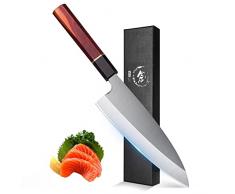 Golden Bird Deba bocho Coltello Deba Coltello per disossare 7 Coltello da cucina Giapponese Professionale Coltello a bisello singolo forgiato a mano per sfilettare il pesce con Manico Ottagonale