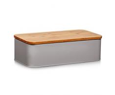 Zeller Present 25376-Contenitore per il pane, con coperchio in legno di bambù e metallo, colore: tortora opaco