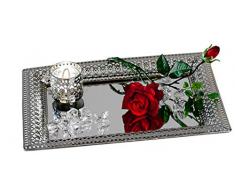 Decorativo Vassoio di specchio romantico Specchio da tavolo in metallo e vetro argento 22 x 32 cm rettangolare