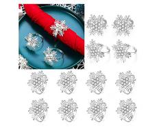 Set di 12 Anelli portatovagliolo natalizi con fiocco neve, Anelli tovagliolo natalizi in argento per ringraziamento, Natale, Capodanno