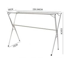 ZXW Stendino- Stendibiancheria Pieghevole a Doppio palo per Uso Domestico, Gancio Staccabile per Balcone Domestico in Acciaio Inox (Colore : Silver, Dimensioni : 132x150cm)