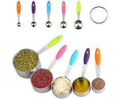Uten 10 Pezzi Cup Misurino Cucchiaio Dosatore per Misurare Ingredienti Secchi e Liquidi con Manici in Silicone Antiscivolo Ottimo Gadget da Cucina Materiale Indox