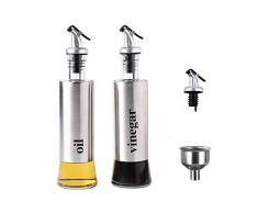 MHtech Bottiglia di Olio - Olio e Aceto Dispenser Acciaio Inossidabile, Prova della Polvere EA Prova di Perdite con Beccuccio Oliera Bottiglia, Utensile da Cucina (300ml+2 Pezzi) (Bianco Argento)