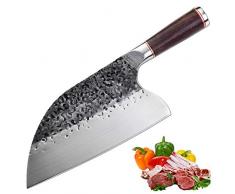 Coltello da Cuoco Mannaia Giapponese Professionale, Coltello da Serbo Disosso da Macellaio da Cucina, Lama da 20 cm con Custodia, Anche per Bushcraft da Campeggio Allaperto, con Fodero in Pelle