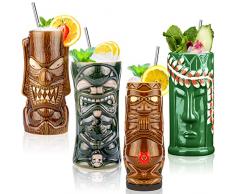 Tiki Tazze Bicchieri Tiki Tazza per cocktail Set di 4 Grandi Tazze Tiki Ceramica Tropicale Hawaiano Festa Bevande Tazza Creativa Bar Drinkware Decor Premium Tropical Exotic Vintage Bicchieri