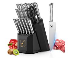 imarku Set Coltelli da Cucina con Ceppo 16 Pezzi Coltelli da Cucina in Acciaio Inossidabile ad Alto Tenore di Carbonio con Affilatore