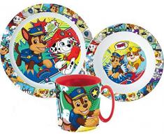 Une Set di stoviglie per bambini con piatto, ciotola per cereali e bicchiere con posate (riutilizzabili), compatibile con Paw Patrol rosso