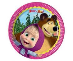 Procos 86512 - Piatti Carta Masha e Orso, Ø20 cm, 8 Pezzi, Multicolore
