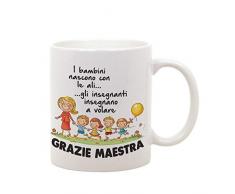 t-shirteria Tazza Mug Idea Regalo Grazie Maestra - i Bambini Nascono con Le Ali, Gli Insegnanti insegnano a Volare