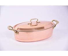 Casseruola Ovale Allungata in Rame martellato a mano con Coperchio incluso.