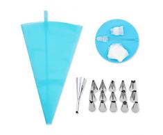 Lorenzini, Saccapoche Per Dolci Professionale - Sac A Poche Silicone Azzurra Con 16 Beccucci Decorazione E Farciture - Sac a Poche Pasticceria Accessori Professionali, Adattatore, Spazzola di Pulizia