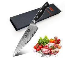 SHAN ZU Coltello da Chef Damasco 20 cm, Coltello da Cucina a 67 Strati in Acciaio Damasco Giapponese AUS-10 Kiritsuke ad Alto Contenuto di Carbonio con Impugnatura G10 - Sun Series