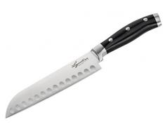 Lagostina Coltello Santoku Forgiato, Inossidabile, Manicatura Ergonomica, Nero e Acciaio, Lunghezza Lama 18 cm