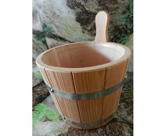 Sauna Set da bagno 3 pezzi, da sauna in legno certificato PEFC Larice, Mestolo, inserti in plastica