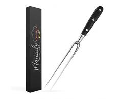 Marindo® Forchettone professionale per carne in acciaio inox, 31,5 cm, forchetta da carne con manico in legno e lunghezza lama 17 cm, forchetta per barbecue, forchetta per arrosto, forchetta da carne