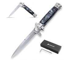 Coltello Pieghevole,Acciaio inossidabile 7Cr17 di Coltello Soccorso Portatile di Sopravvivenza per Caccia,Campeggio attività allAperto Multiuso (Resina - Nero)