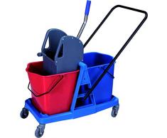 Carrello per le pulizie con doppio secchio da 25 litri e strizzatore Carrello per le pulizie professionale, con ruote e doppio secchio.