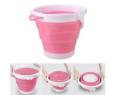 Barrageon Secchio Acqua Pieghevole 10L Bucket Portatile Silicone Collapsible Telescopico Secchiello Salvaspazio Domestico Cucina Pulizie Autolavaggio Viaggio Campeggio Pesca - Rosa