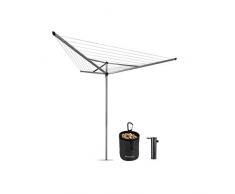 Brabantia - Stendibiancheria ad Ombrello Essential - 30m di Spazio per Stendere - Corde Resistenti ai Raggi UV con Profilo Antiscivolo - Incluso Picchetto in Plastica (35mm) - Metallic Grey - ø 271cm