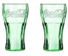 Set di 2 classic Coke/bicchieri Coca Cola 17 ounces-hint di vetro verde è bella e piacevole. Nella mano