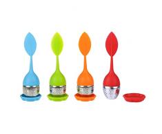 Infusore per Tè, Filtro per tè, Infusore per Tè con Vassoio Incluso Set di 4, Infusori da Tè in Silicone, Teiera per Tè Sciolto,Filtro per Tè In Foglie,Infusore per Te e Tisane a Forma di Foglia di Tè