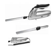 Coltello elettrico da cucina, coltello elettrico per carne, coltello da cucina elettrico per surgelati, lama doppia in acciaio inox, lama ondulata, coltello per pane, 180 Watt, argento