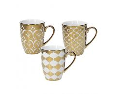 Tognana Azulejos Gold, Set 3 Tazze, Mug 310 cc, Porcellana, Multicolore
