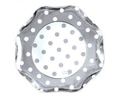 5 PIATTI 27 CM IN CARTA POIS ARGENTO METAL SILVER NATALE CAPODANNO COORDINATO TAVOLA