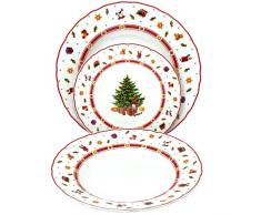 Servizio Piatti Natalizi 18 Pezzi, 6 Fondi 6 Piani 6 Piccoli, Piatti Moderni in Porcellana Pregiata, Set Piatti 6 Persone Per Lavastoviglie, Articoli Natalizi (Piatti Natalizi Albero)