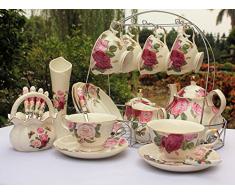 set da tè European Style China Di Osso, La Farfalla Si Sofferma Sul Fiore Stampato In Ceramica Porcellana Tazza Di Tè Insieme Con Coperchio E Piattino, supporto metallico nella foto non è incluso