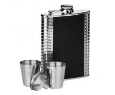 Premier Housewares 0508081 Set Fiaschetta in Acciaio Inox, Effetto Pelle, 8 oz, 2 Tazze, Imbuto, Nero