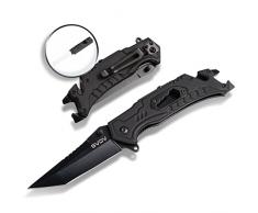 GVDV Coltello Pieghevole Multifunzione - 8 in 1 Coltello Multiuso Tascabile Tanto con Cutter della Cintura, Rompi-Vetro e Apribottiglie, Coltello Serramanico di Sopravvivenza per Caccia e Campeggio