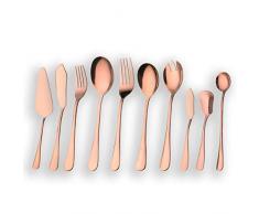 Berglander Set posate in acciaio inox oro rosa, posate per servire in rame, portatutto, coltello da pesce, forchetta per pesce, cucchiaio da portata, servire