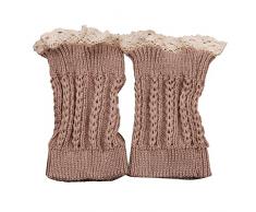 Stofirst Pianura Moda Donne Ragazza Inverno Crochet Uncinetto Copertura Boot Scaldamuscoli Moda Pizzo Decorazione Breve Gamba Scaldapiatti Calzini(Beige)