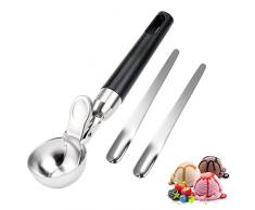Porzionatori da Gelato,Cucchiaio per Gelato in Acciaio Inox Lucidato,Porzionatore per Gelato con Espulsore Ice Cream Scoop Φ45mm(Argento/Nero)