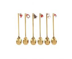 AXspeed Cucchiai di Natale, 6 cucchiai in acciaio inox con ciondolo natalizio e cucchiaino da tè, cucchiaino da dessert, con confezione regalo (oro)