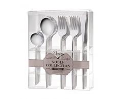Decor Decorline - Set di posate in plastica robusta riutilizzabile - 40 pezzi - Ciascuno include 16 forchette, 8 coltelli, 8 cucchiai e 8 cucchiaini da caffè/tè - Noble Collection - Argento lucido