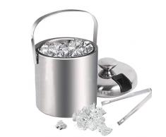 Bunao, secchiello per ghiaccio a doppia parete, in acciaio inox, isolato, con coperchio e pinza – per conservare ghiaccio o bottiglia, 1,3 litri (argento 2)